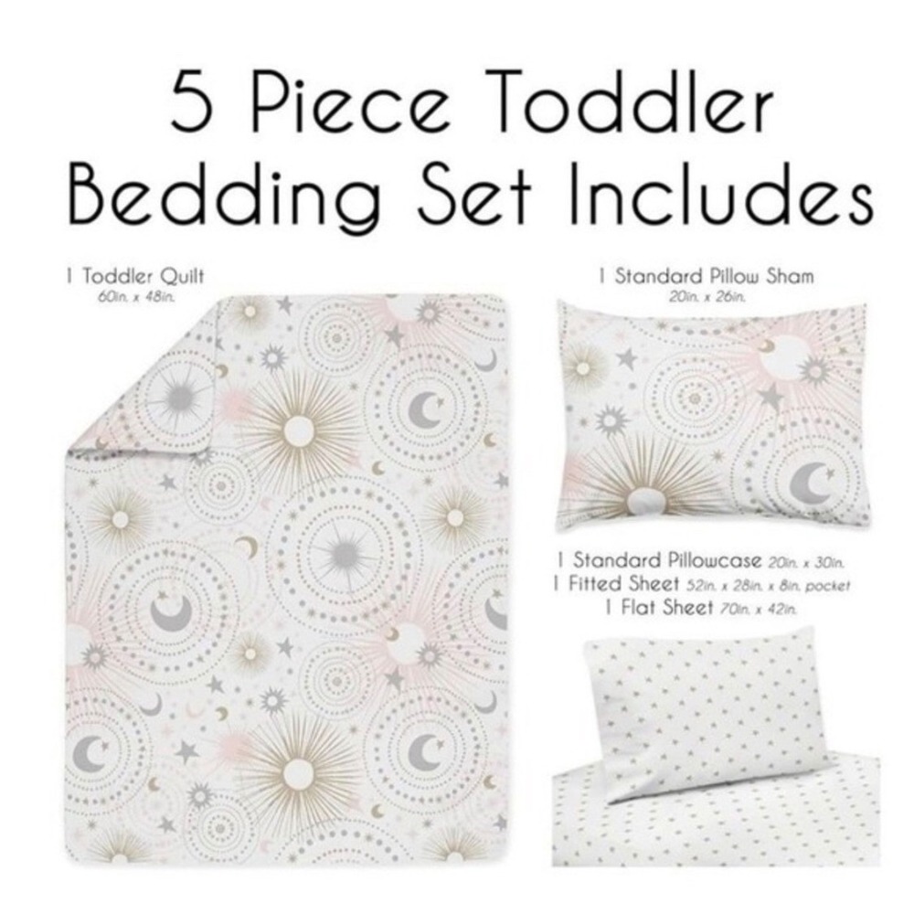 Sweet Jojo‎ Designs 5 Piece Toddler Bedding Set Stars Moon Sun Celestial Print